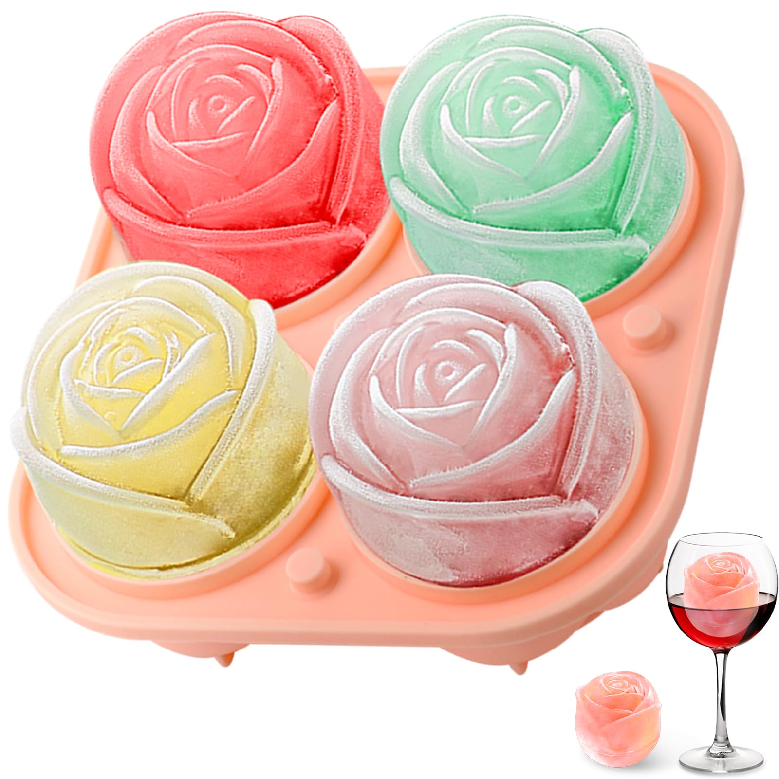 Ice Mold Sphere - 3D Rose Silicone Ice Molds 4-Hole