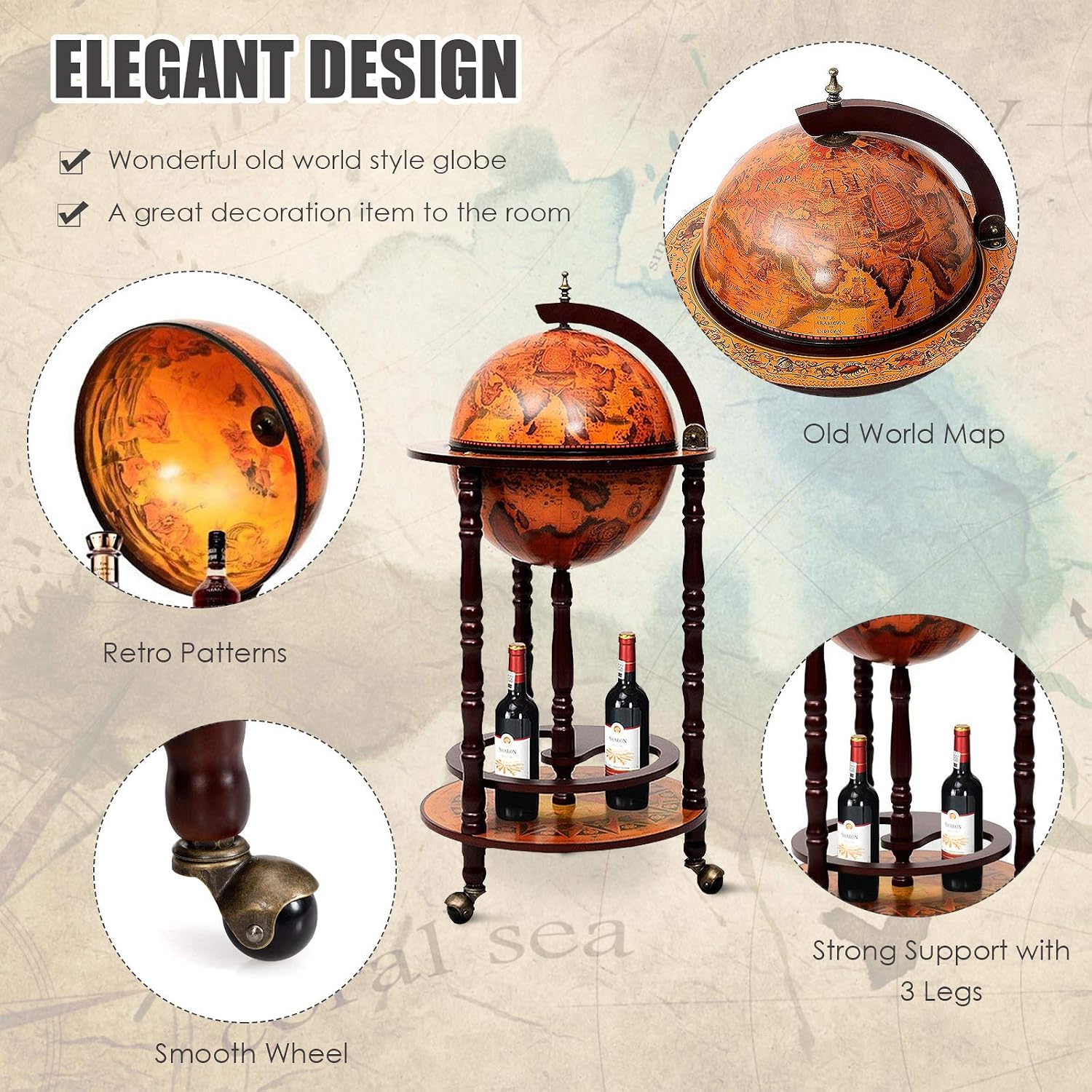 Globe Bar Cart Liquor Bar Cabi - огляд і ціна Home Bar Shelf