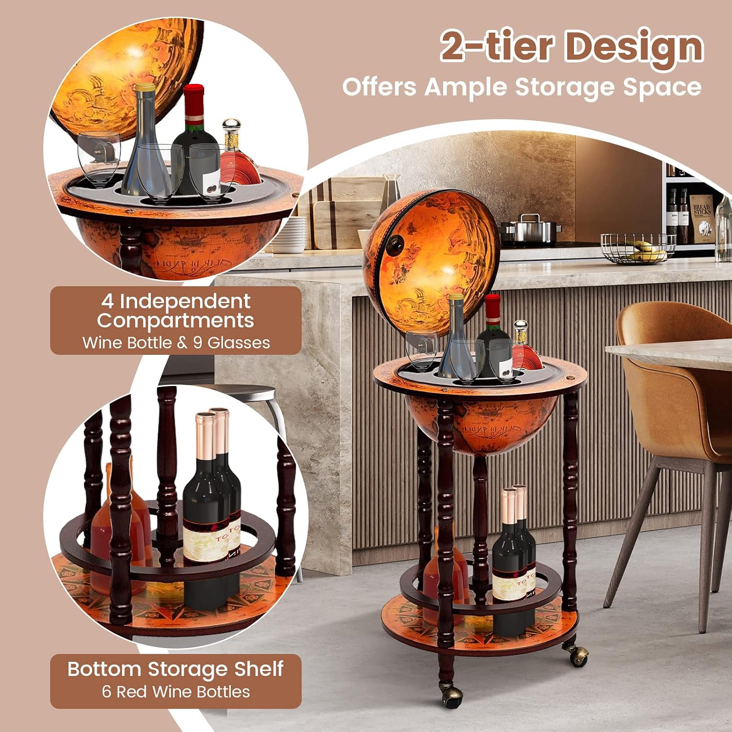 Globe Bar Cart Liquor Bar Cabi - огляд і ціна Home Bar Shelf