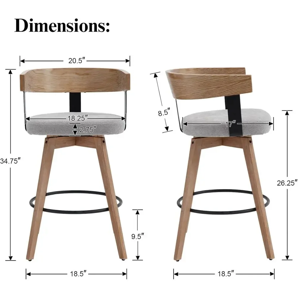 Set of 2, 26 Grey Linen-Uphols - огляд і ціна Home Bar Stools