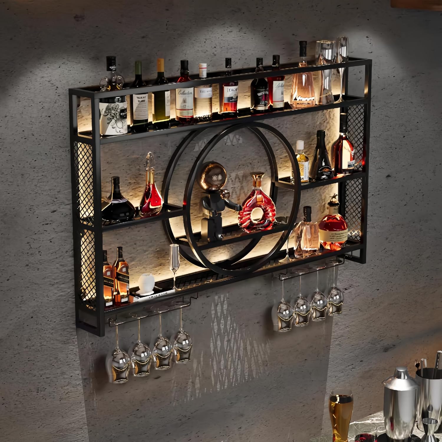 Black Metal Wall Mounted Wine  - огляд і ціна Home Bar Shelf