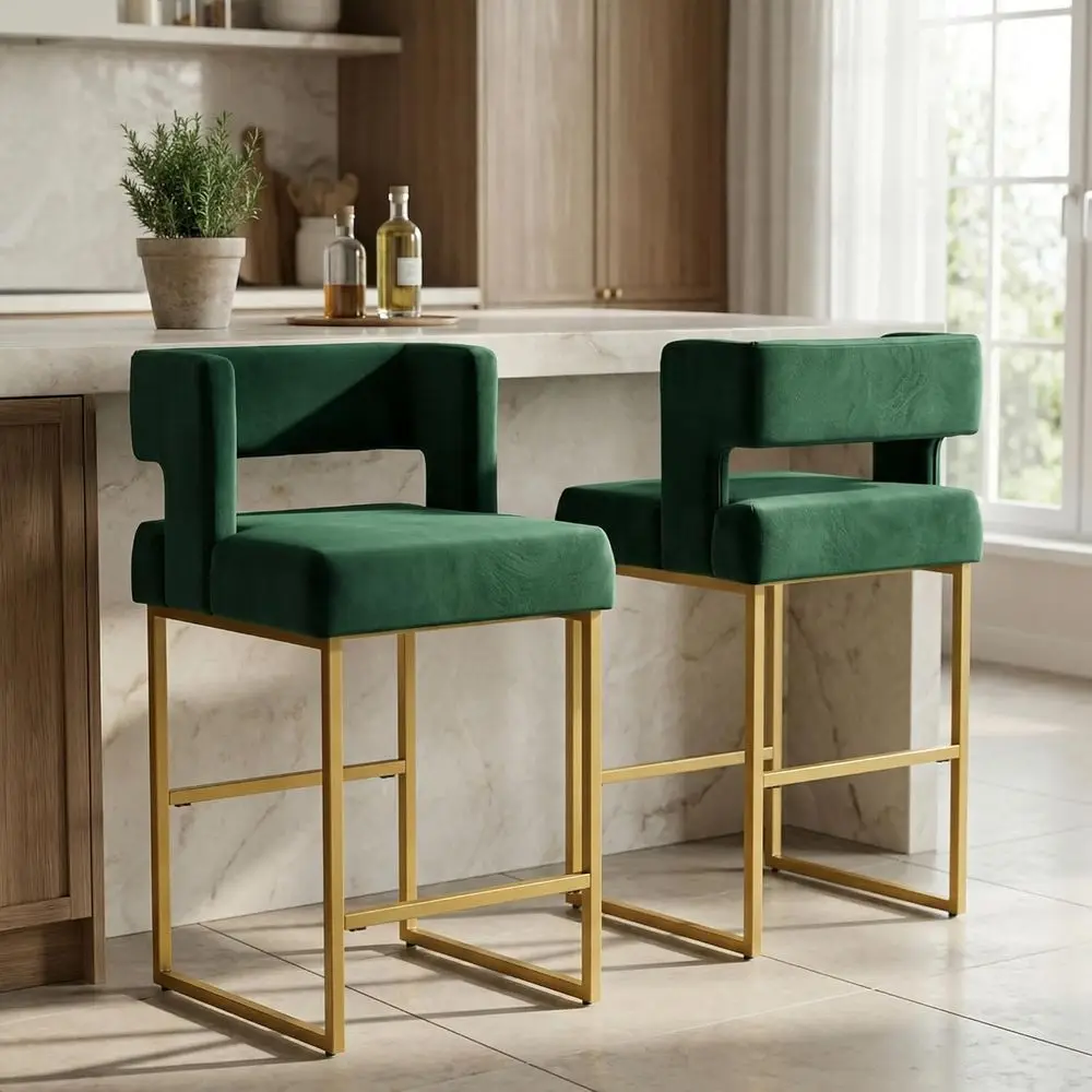 Set of 2 Green Velvet Bar Stoo - огляд і ціна Home Bar Stools