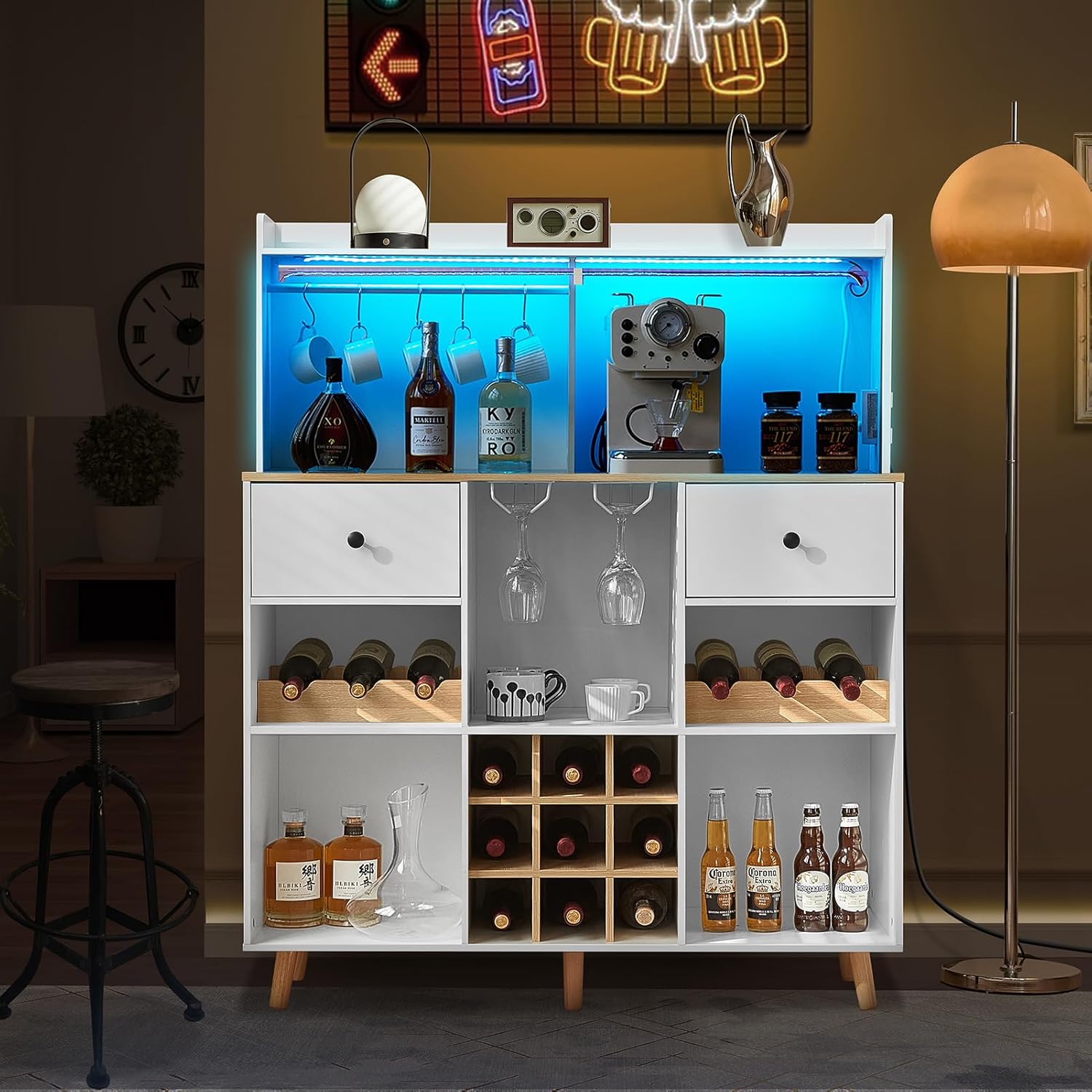 Wine Bar Cabinet with Power Ou - огляд і ціна Home Bar Shelf