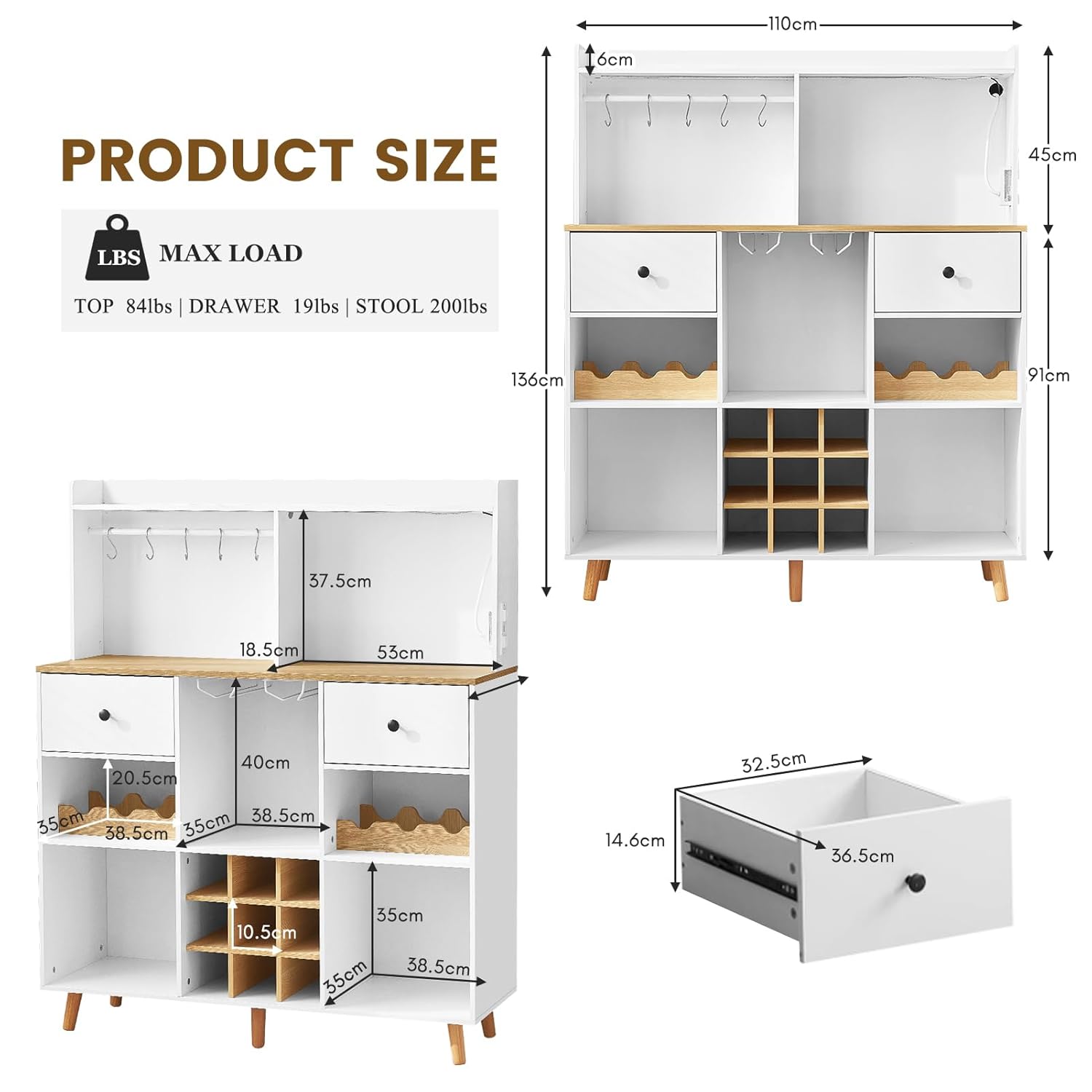 Wine Bar Cabinet with Power Ou - огляд і ціна Home Bar Shelf