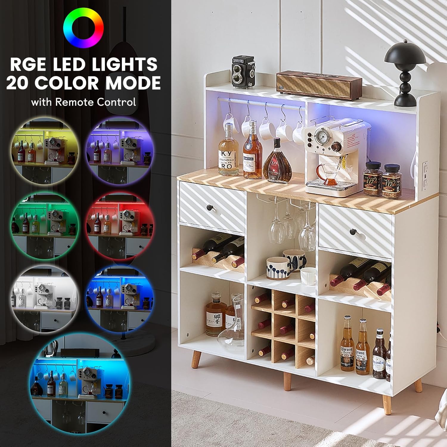 Wine Bar Cabinet with Power Ou - огляд і ціна Home Bar Shelf